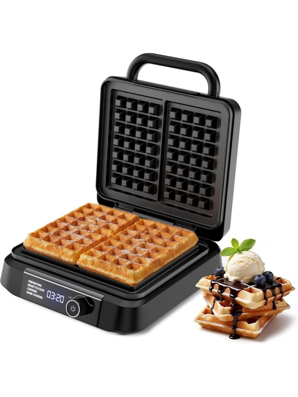 1400W Belgian Waffle Maker - Dual Thick Waffle Iron, Nonstick, Easy Cleanup